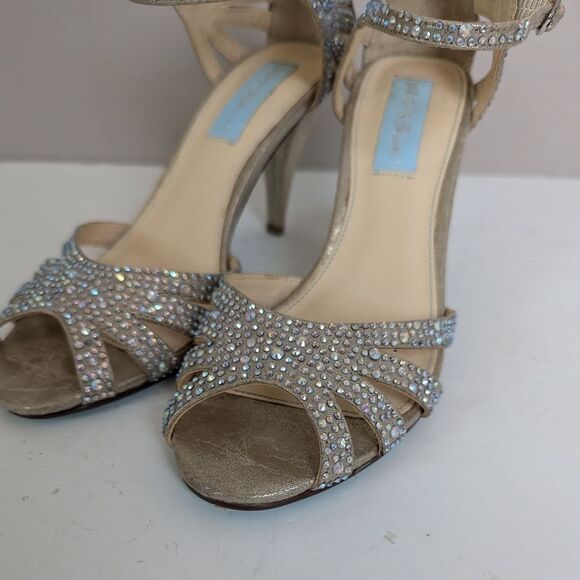 Betsey Johnson Blue Sweet Rhinestone Pumps – Size 6 Gold Heels – 3" Bridal Dress - Picture 5 of 13